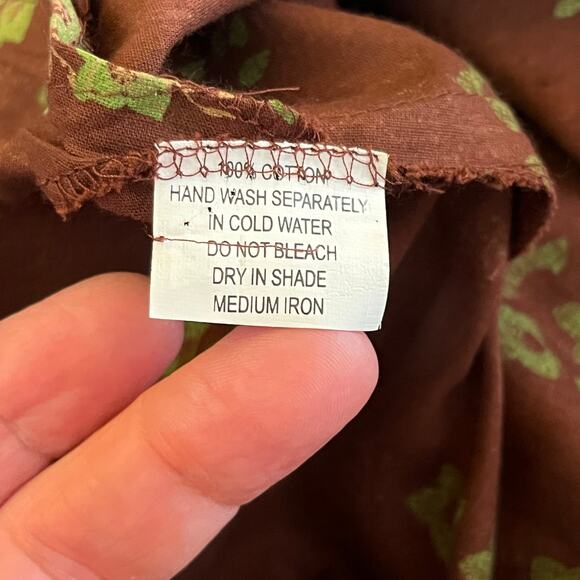 Biba Brown Floral Indian Tunic Top 100% Cotton Split V-Neck 32/US 0-2 NWT - Picture 13 of 14